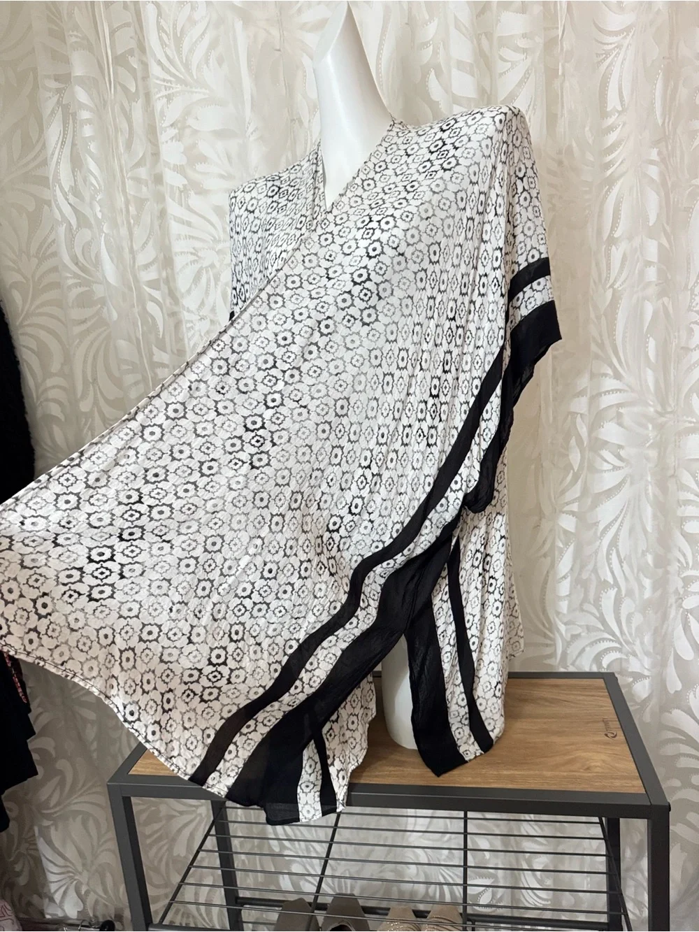 Mario Serrani Black and White Kimono Cover Up- One Size